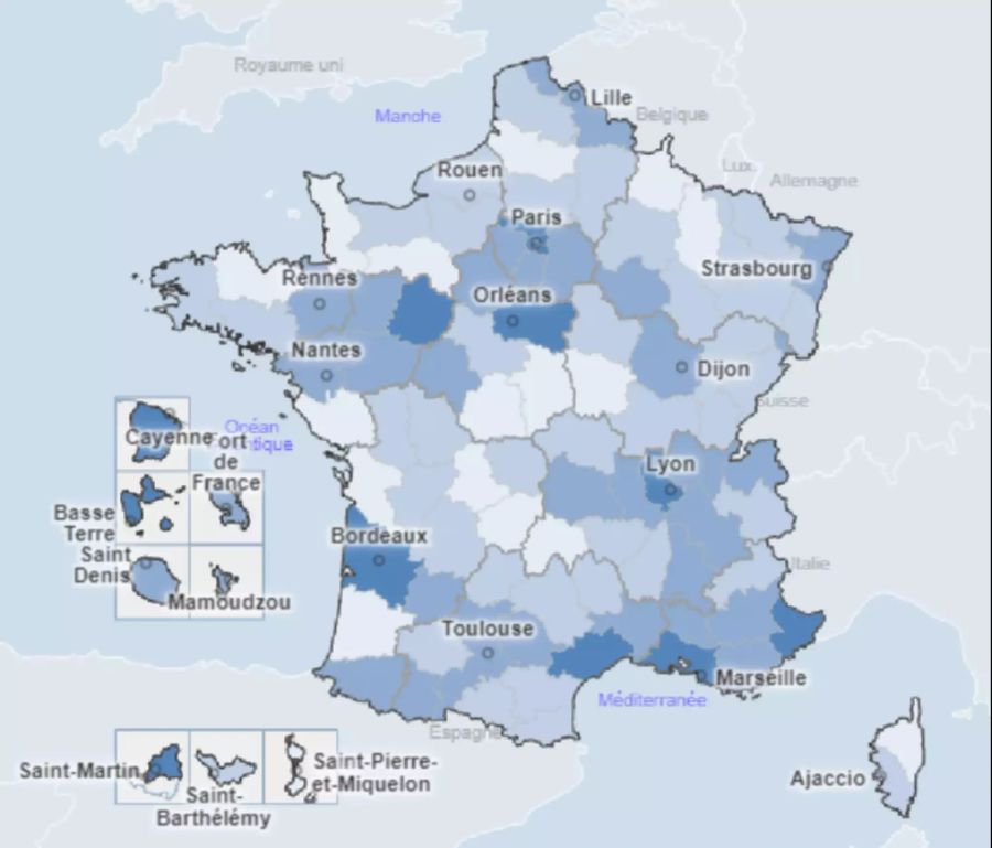 Coronavirus 7-Tage-Inzidenz Frankreich