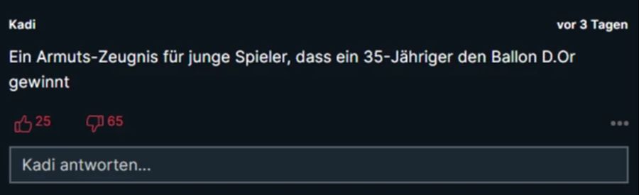 Für die jungen Spieler sei die Wahl des 35-Jährigen allerdings eine Blamage, schreibt jemand.