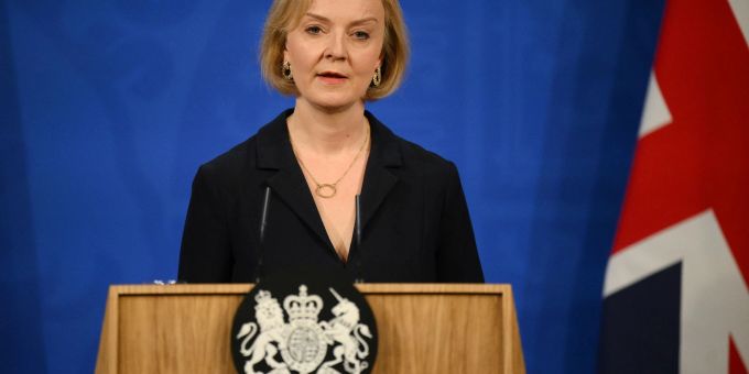 Liz Truss, Premierministerin von Grossbritannien, während einer Pressekonferenz in der Downing Street. Liz Truss, Premierministerin von Grossbritannien, während einer Pressekonferenz in der Downing Street.