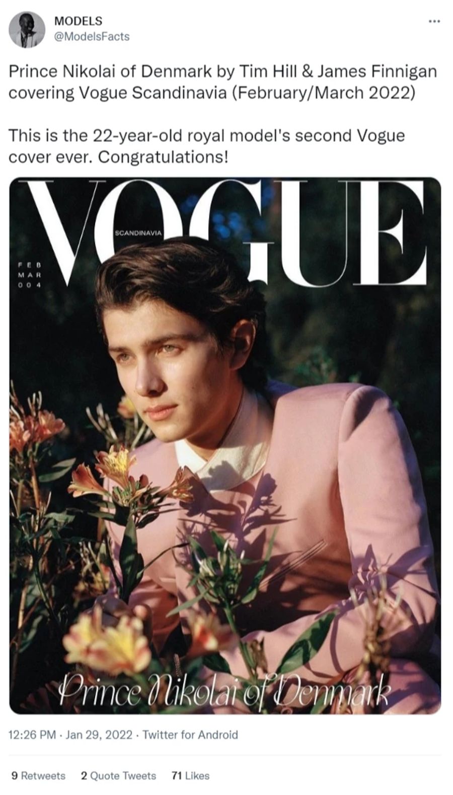 Prinz Nikolai auf dem Cover der skandinavischen «Vogue».