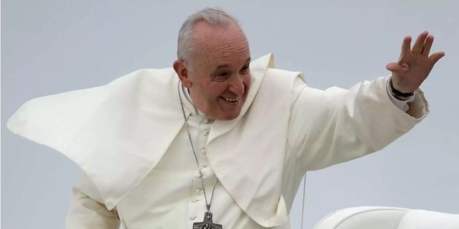 Papst Franziskus kommt in Dublin an und winkt.