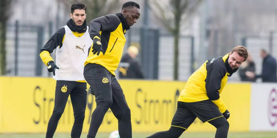 Usain Bolt und die BVB-Spieler hatten sichtlich Freude am gemeinsamen Training.