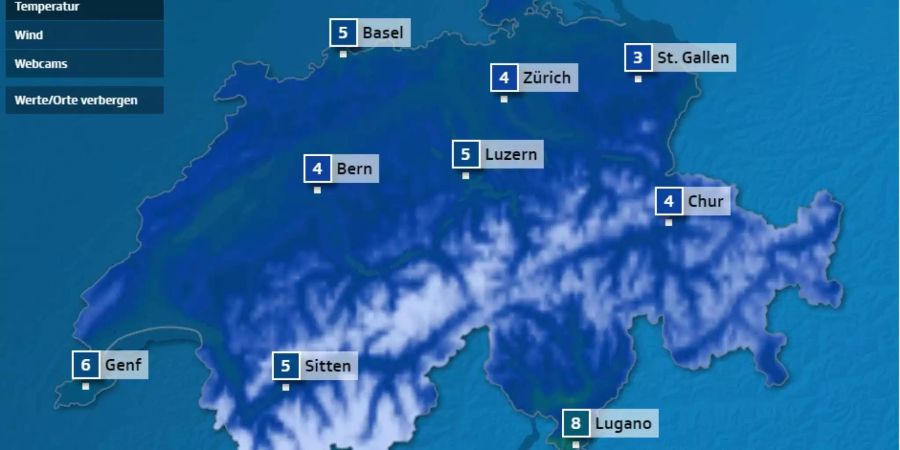 Am Montagmorgen liegen die Höchsttemperaturen noch bei rund 5 Grad.