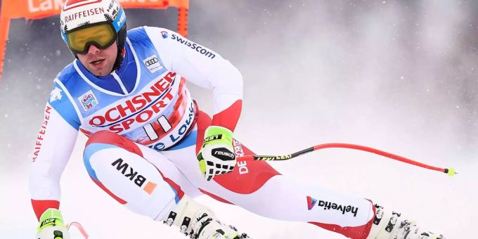 Beat Feuz bei seiner Fahrt in Lake Louise. Beat Feuz bei seiner Fahrt in Lake Louise.