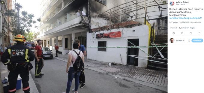 Die 13 Urlauber aus Deutschland sitzen ohne Anrecht auf Kaution im Gefängnis von Mallorca. Mallorca Brand