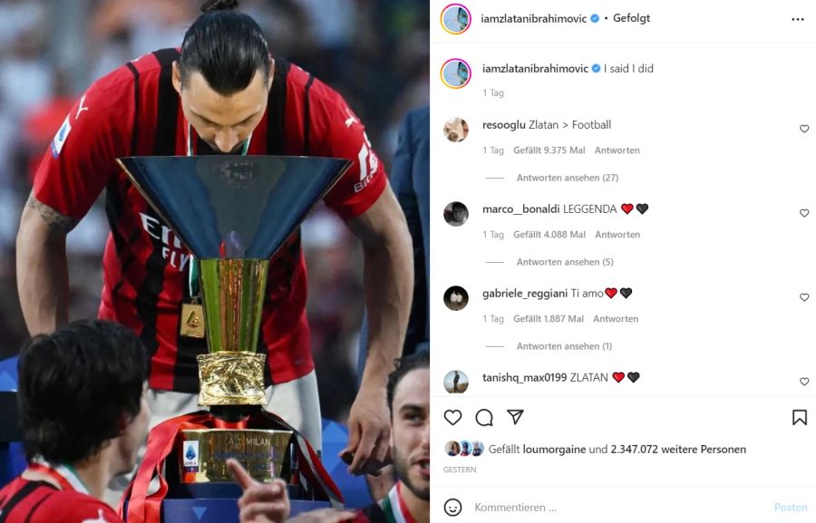 «Ich habe es gesagt, ich habe es gemacht», schreibt Zlatan Ibrahimovic.