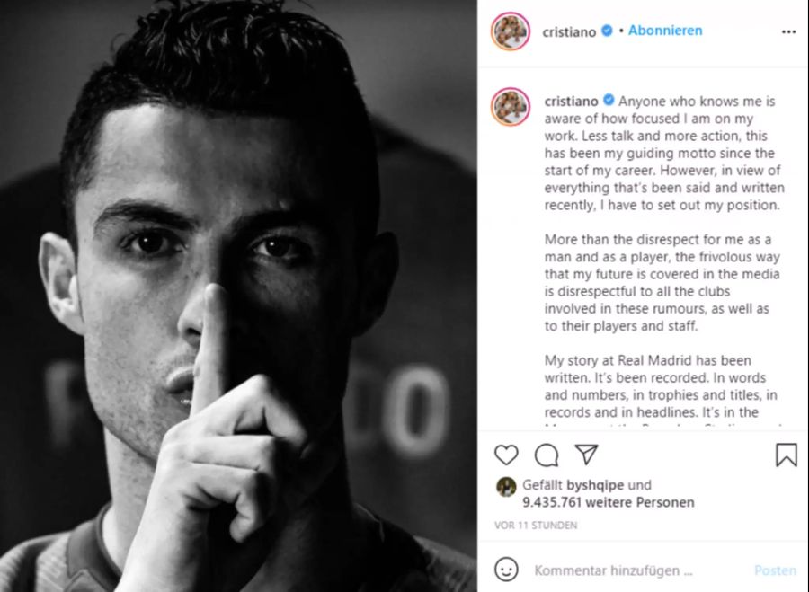 Ronaldo brach zuletzt sein Schweigen auf Instagram.