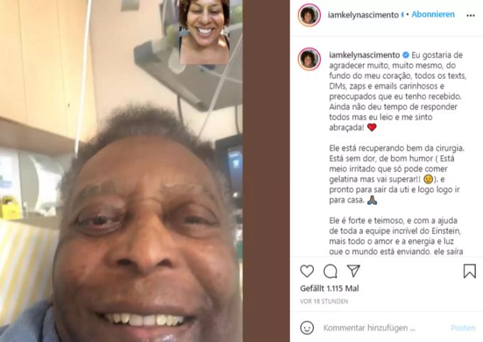 Pelés Tochter gibt via Instagram ein Update über den Gesundheitszustand ihres Vaters. Pelé