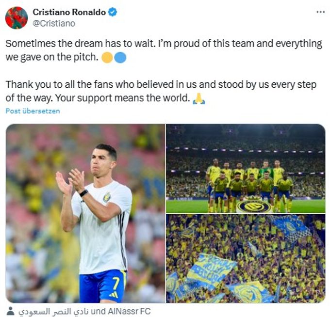 Cristiano Ronaldo bedankt sich bei den Fans nach dem Ausscheiden in der asiatischen Champions League. Cristiano Ronaldo