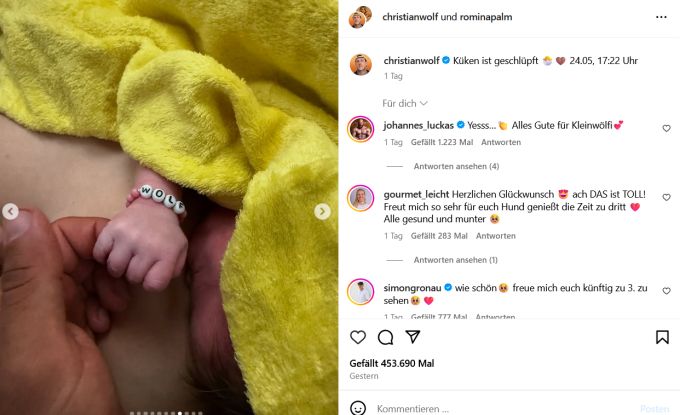 Auf welchen Namen die Kleine hört, wollten Romina Palm und Christian Wolf noch nicht verraten. romina palm christian wolf