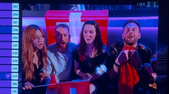 Null Punkte aus dem Publikum für die Schweiz! Zoë Më und ihrem Team ist der Schock ins Gesicht geschrieben. esc