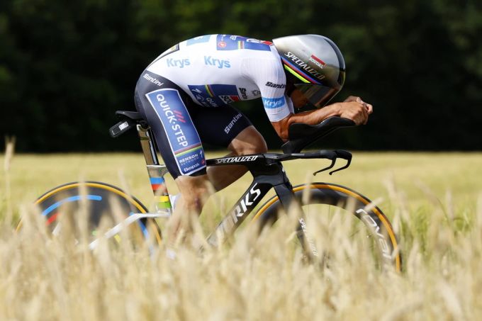 Remco Evenepoel sichert sich im Einzelzeitfahren an der Tour de France den Tagessieg. Evenepoel Tour de France