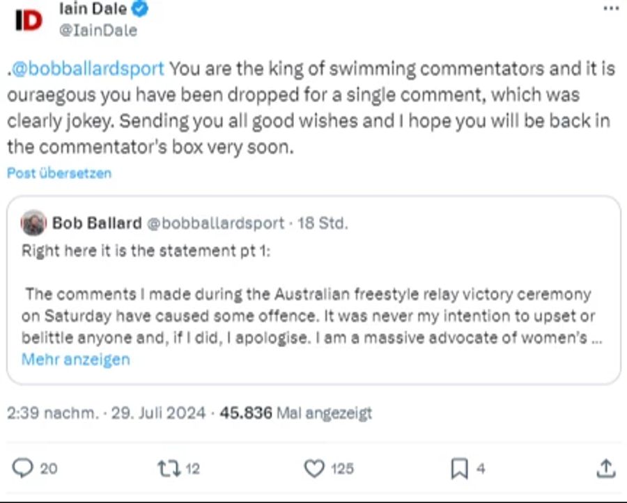 Dafür erhält der erfahrene TV-Mann auch viel Support, zum Beispiel vom Journalisten Iain Dale.