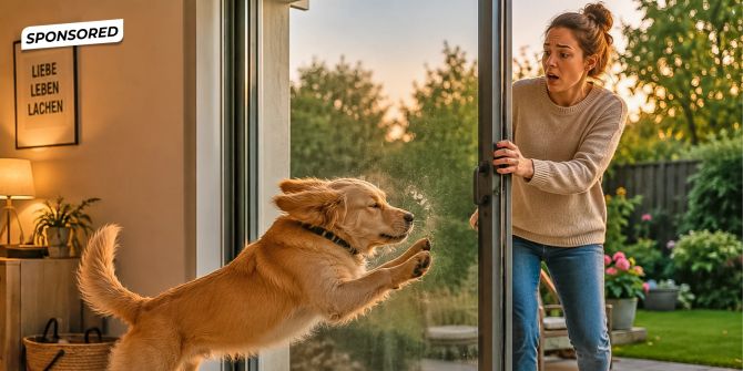 Die geöffnete Schiebetür wurde für den Hund zum unerwarteten Hindernis.