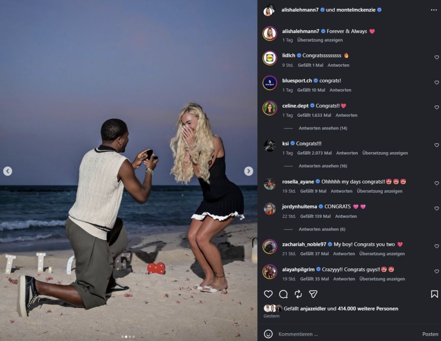 Alisha Lehmann und Montel McKenzie sind verlobt.