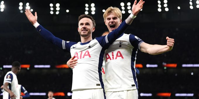 Bereit für Frankfurt: James Maddison (l) trifft für Tottenham im Achtelfinale gegen AZ Alkmaar. Tottenham