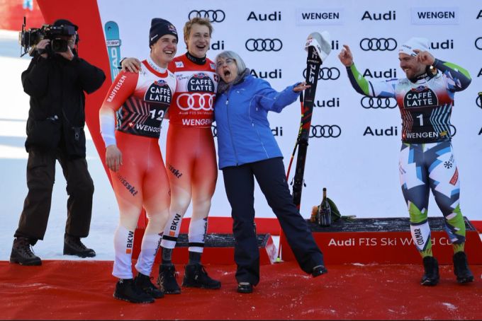 Die Schweizer Speed-Stars singen in Wengen mit Bundesrätin Baume-Schneider. Wengen