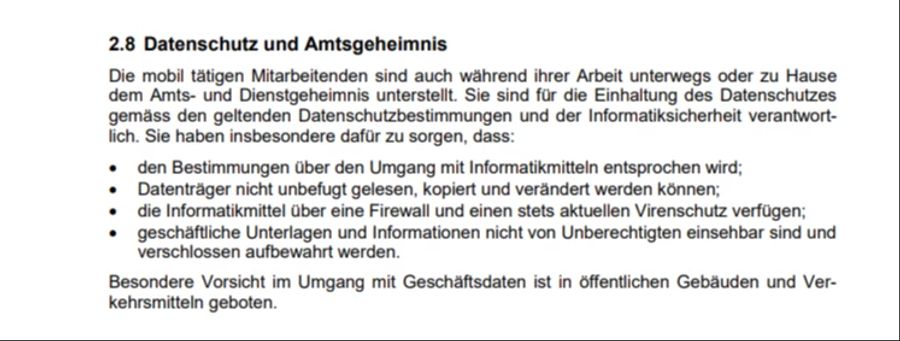 Die Verpflichtung zur Wahrung des Amtsgeheimnisses gilt jedoch auch im Homeoffice.