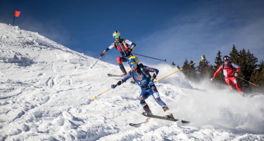 Schnee Abfahrt Piste Skifahrer