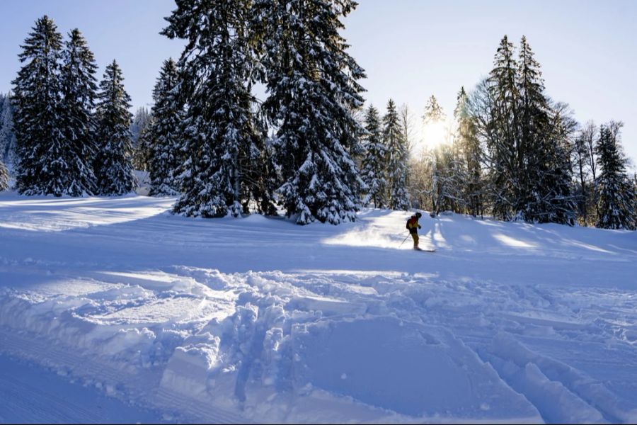 Viele Skier freuen sich über die dicke Schneedecke, wie hier im Skigebiet Chasseral.