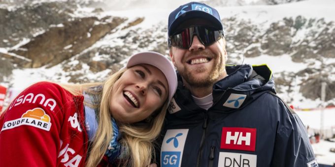 Mikaela Shiffrin und Aleksander Kilde beim Weltcuprennen in Sölden. Mikaela Shiffrin
