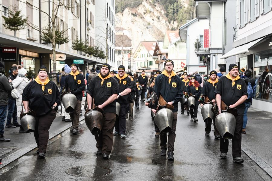 Die Trychlerinnen und Trychler während dem Umzug.