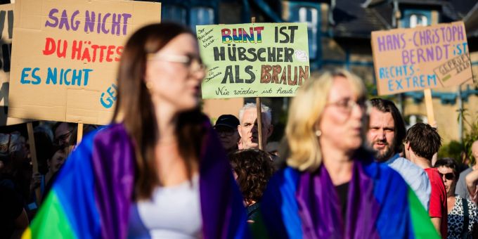 Protest gegen die Wahlparty der AfD in Potsdam. afd