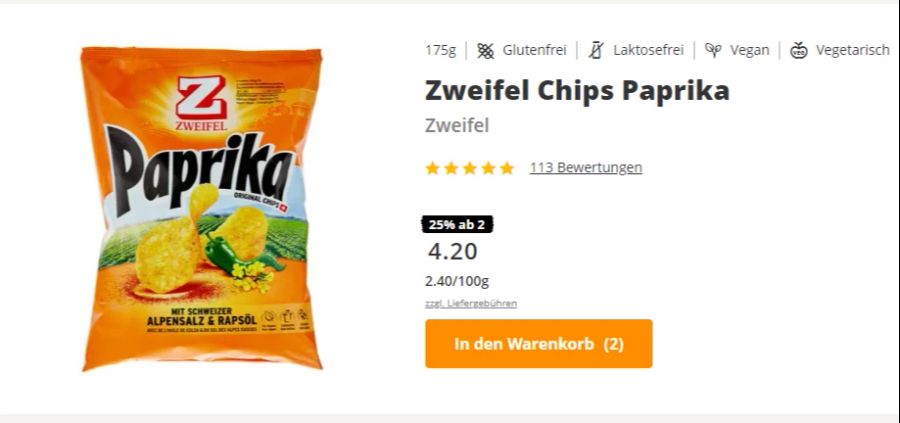 Hier zum Vergleich: Im Supermarkt kostet das gleiche Produkt 4.20 Franken.