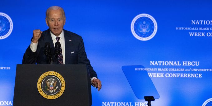 Joe Biden warnt vor Gewalt im US-Wahlkampf. US President Biden Delivers Remarks at HBCU Conference in Philadelphia