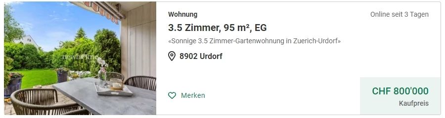 Dieses Wohnobjekt befinde sich in «Zürich-Urdorf», wird gleich in der Oberzeile des Inserats fälschlicherweise geworben.