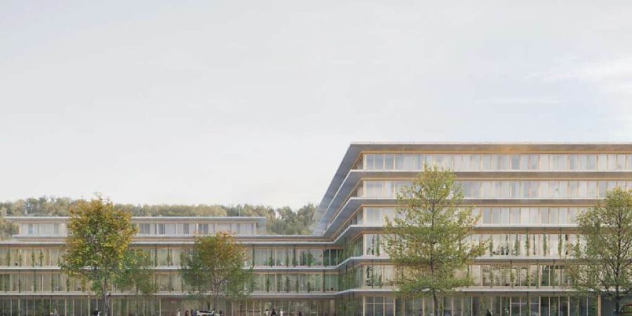 Das geplante Spitalzentrum in Brügg ist auf die Erlöse aus dem Verkauf des bisherigen Beaumont-Areals in Biel angewiesen. (Visualisierung)