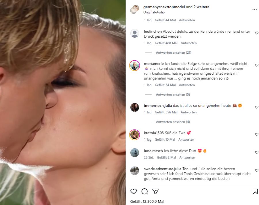 Bei «GNTM» wurde am Mittwoch geknutscht.