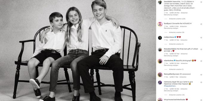 Das letzte Bild der Royal-Kids gab es am 25. Dezember 2023 auf dem Account des Palasts. Prinz Louis George Charlotte