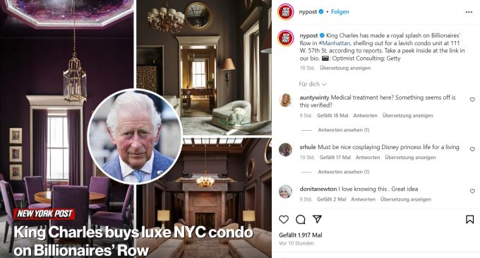 König Charles hat sich mitten in New York eine millionenschwere Luxuswohnung gekauft. König Charles New York