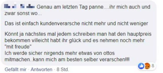 Otto's-Kunden sind verärgert über die Gewinnspiel-Panne. Otto's Kunden Gewinnspiel