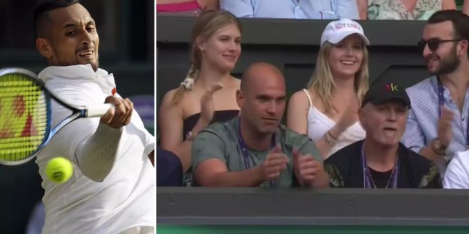 Links: Nick Kyrgios im Einsatz gegen Rafael Nadal. Rechts: Genie Bouchard in der Box von Nick Kyrgios. Nick Kyrgios Genie Bouchard