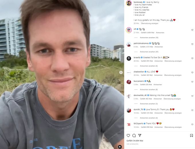 Tom Brady wird bei seinen Abschiedsworten von Emotionen überrant. Tom Brady