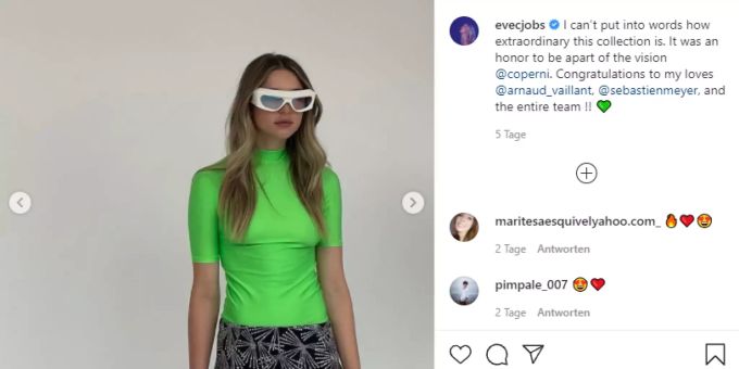 Insta-Post von Eve Jobs Steve Jobs Debüt