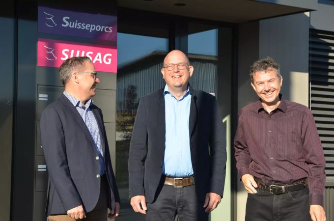 Von links: Meinrad Pfister (Präsident) Stefan Müller (Geschäftsführer) und Adrian Schütz (stellvertretender Geschäftsführer). Suisseporcs Sempach
