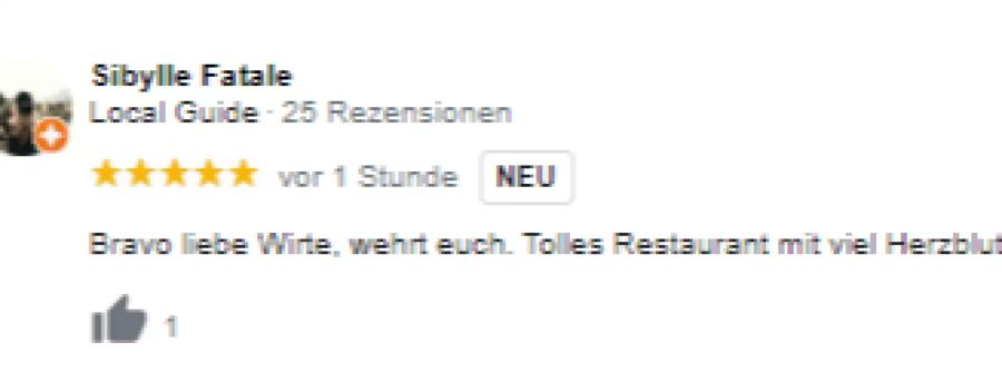 Unter den vielen Bewertungen in den letzten 24 Stunden gibt es auch einige, die den Einsatz der Walliser Wirte gutheissen.