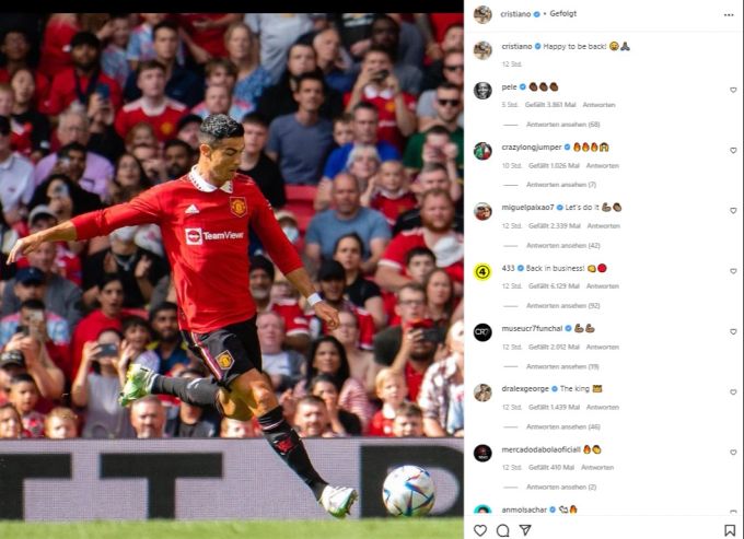 Ronaldo freut sich auf Instagram über sein Comeback für die «Red Devils». Ronaldo