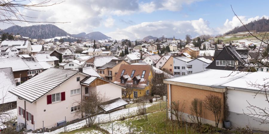 Blick auf die Gemeinde Nunningen und die südlich gelegenen Jurahöhen.