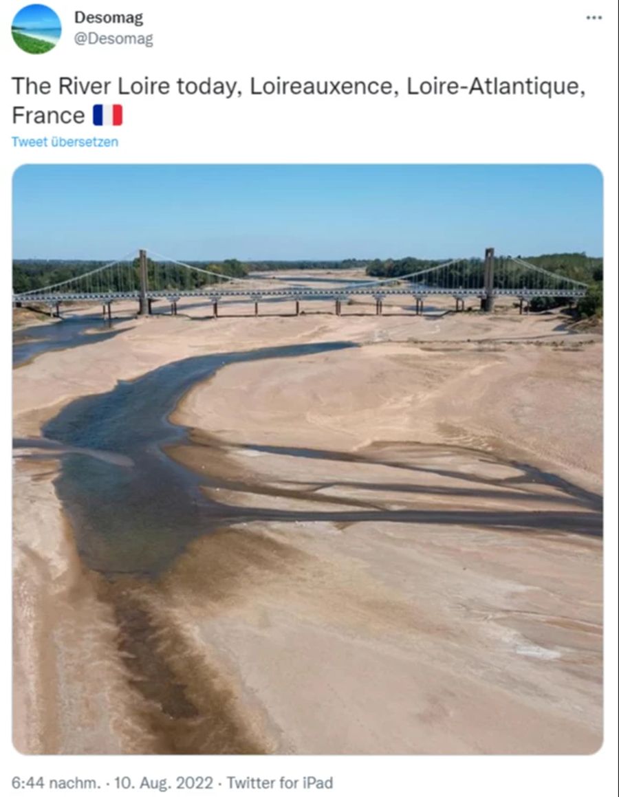 Die Loire bei Loireauxence gleicht derzeit eher einem Rinnsal als einem grossen Fluss.