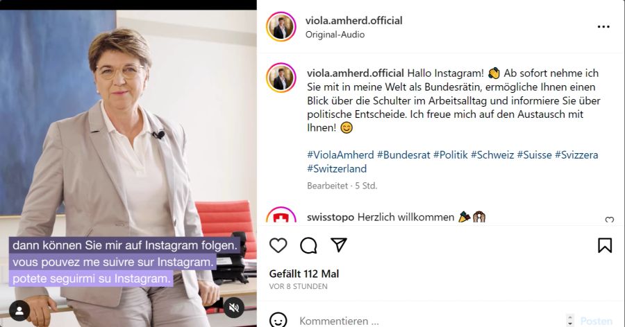 VBS-Chefin Viola Amherd ist jetzt auch auf Instagram. Winke-winke!