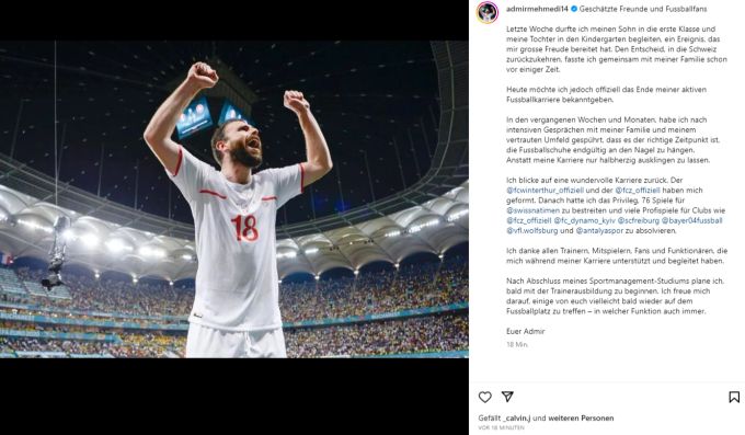 Mit diesen Worten verabschiedet sich Admir Mehmedi von den Fans. Admir Mehmedi