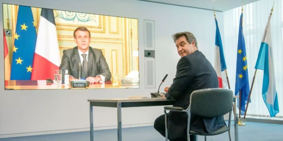 Videokonferenz mit Macron: Bayerns Ministerpräsident Söder