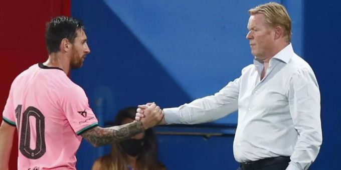 Lionel Messi (l) und Neu-Barca-Coach Ronald Koeman. Lionel Messi