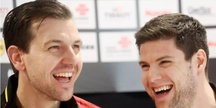 Auf der Teilnehmerliste für den World Cup im November: Timo Boll (l) und Dimitrij Ovtcharov. Foto: Roland Weihrauch/dpa