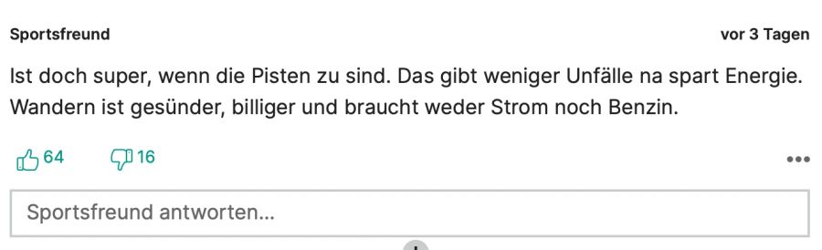 «Sportsfreund» freut sich gar über die Schliessung der Pisten.