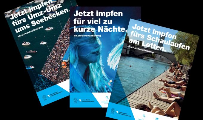 Sujets der Impfkampagne im Kanton Zürich, die auch die Jugendlichen ansprechen sollen. Impfung Kampagne Jugendliche Zürich